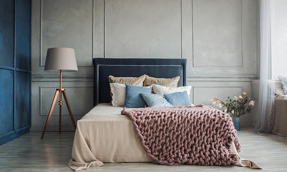 cozy elegant modern bedroom with wall panels