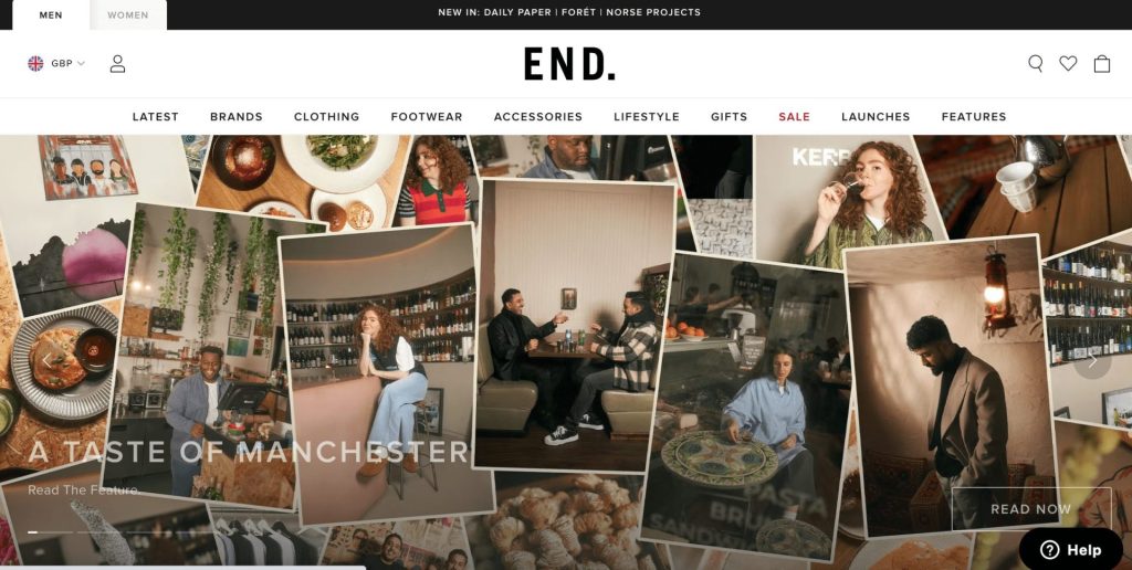 end clothing website design homepage