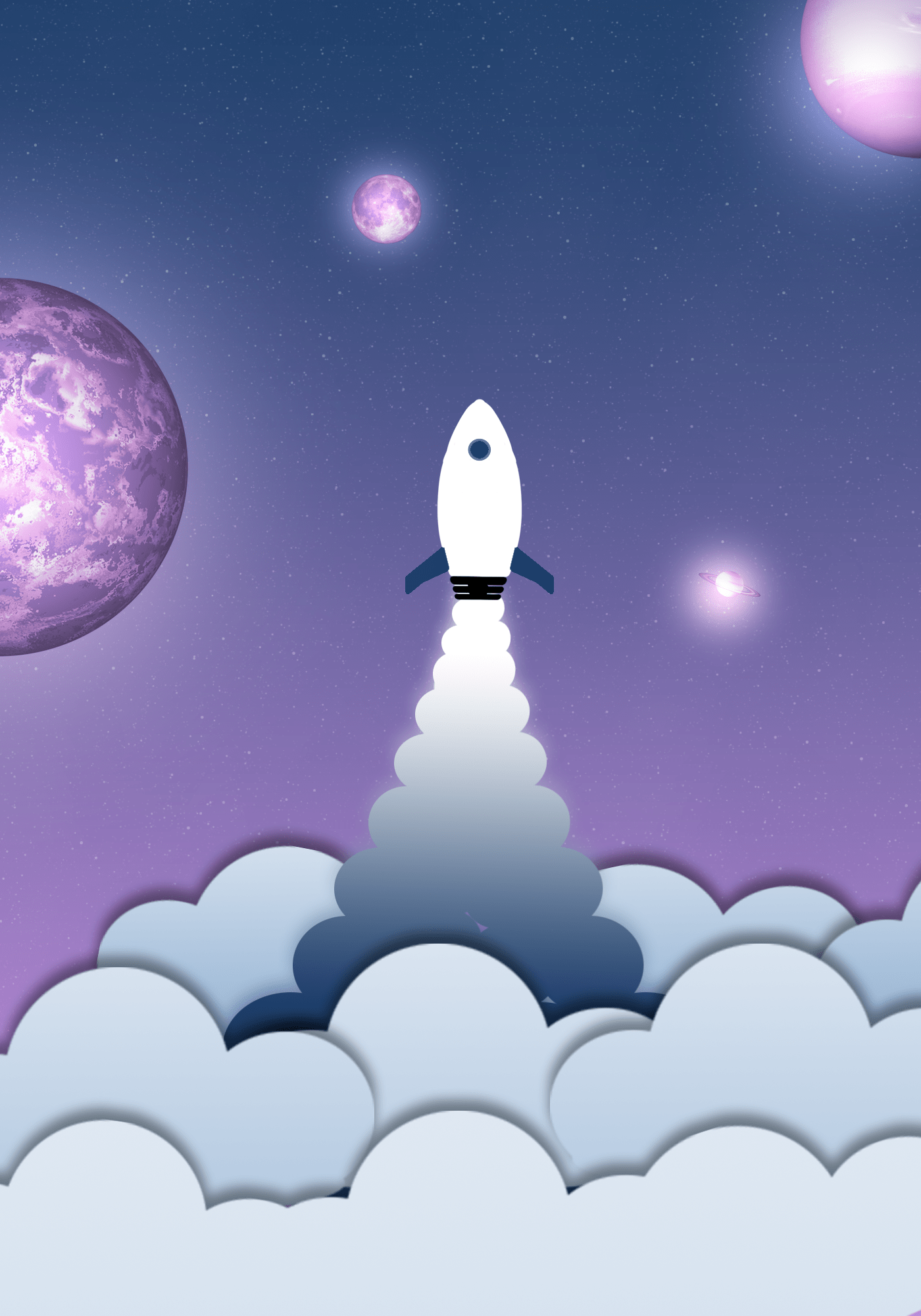 rocket clouds graphic design